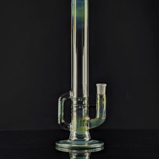 Green Belt Glass Neptunium blooper tube with silver-fumed accents, lip-wrapped foot and 64-hole perc.